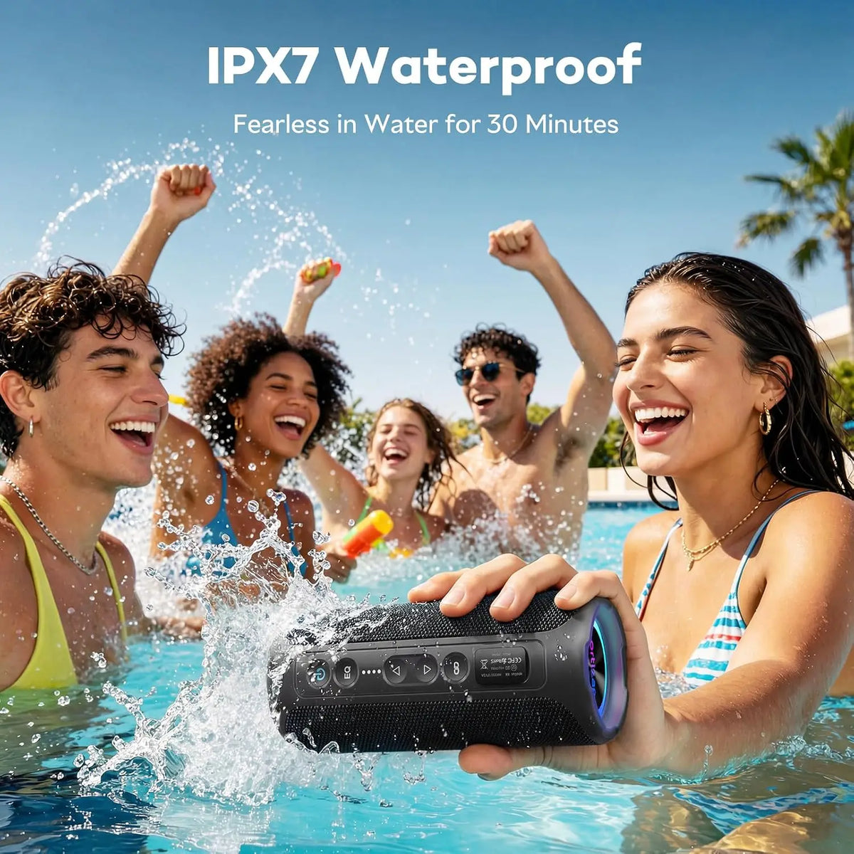 Veylora Ortizan Bluetooth Speaker, 40W Peak Outdoor Portable Loud Speakers Wireless with Deep Bass, USB/AUX/TF Card Port, RGB Light, TWS Stereo, EQ, IPX7 Waterproof for Party, Beach, Kayaking, Camping, Backyard, Garage