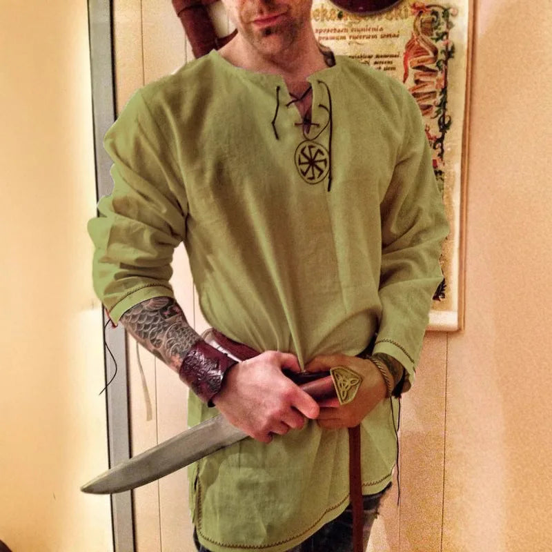 Veylora Men's Medieval Pirate Shirt Cotton Linen Shirts for Men Embroidered Top Renaissance Halloween Costume Adult Carnival Cosplay