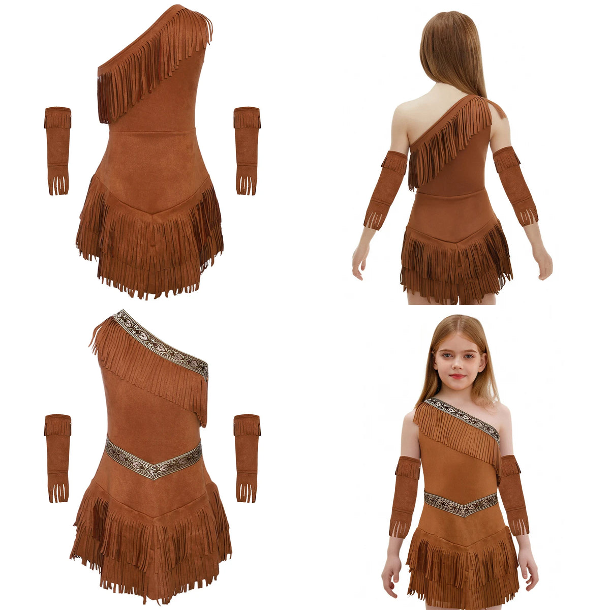 Veylora Girls Indian Indigenous Costumes Halloween Cosplay Dresses Caveman Savage Indians Princess Dress Suede Dress And Tassel Sleeves