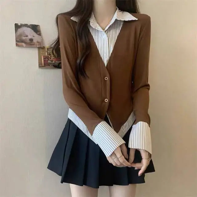 Veylora Striped Shirts & Blouses For Women Basic Modern Long Youthful Clothes Cute And Elegant New 2025 Aesthetic Plus Size Woman Top