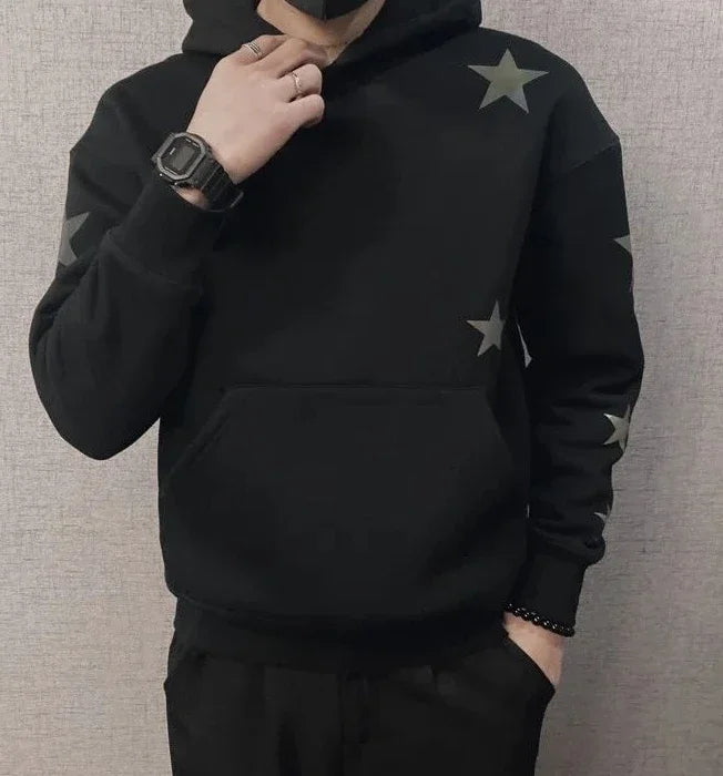 Veylora Hoodies Graphic Sweatshirt for Men Black Hip Hop Male Clothes Loose Luxury Aesthetic Emo 90s Vintage Simple Winter S Warm Hooded