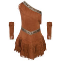 Veylora Girls Indian Indigenous Costumes Halloween Cosplay Dresses Caveman Savage Indians Princess Dress Suede Dress And Tassel Sleeves