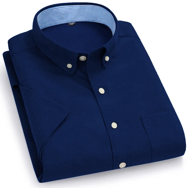 Veylora Men's Short-Sleeved Shirt, Summer Casual, Oxford Fabric, Solid Color, Simple, Trendy, Comfortable and High-Quality, Street Style