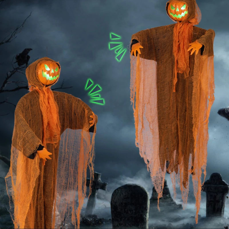Veylora Halloween Decoration Luminous Demon Pumpkin Scarecrow Hanging Ornaments Turned Head Pumpkin Halloween Horror Home Decor Yard
