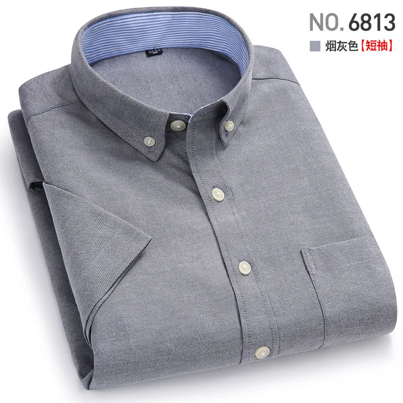 Veylora Men's Short-Sleeved Shirt, Summer Casual, Oxford Fabric, Solid Color, Simple, Trendy, Comfortable and High-Quality, Street Style