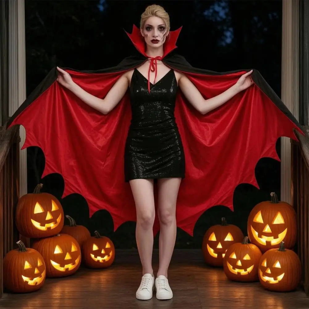 Veylora Vampire Costume Cloak with Stand Up Collar Medieval Gothic Black Red Cape for Halloween Cosplay, Masquerade, Fancy Dance
