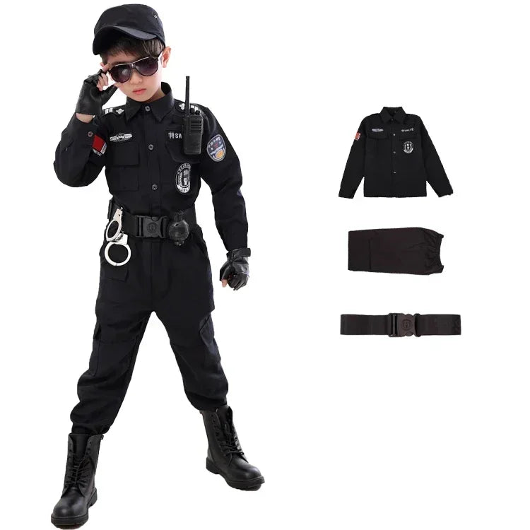 Veylora SWAT Police Costume for Kids is a tactical role-play outfit designed for Halloween, carnival dress-up, and themed parties
