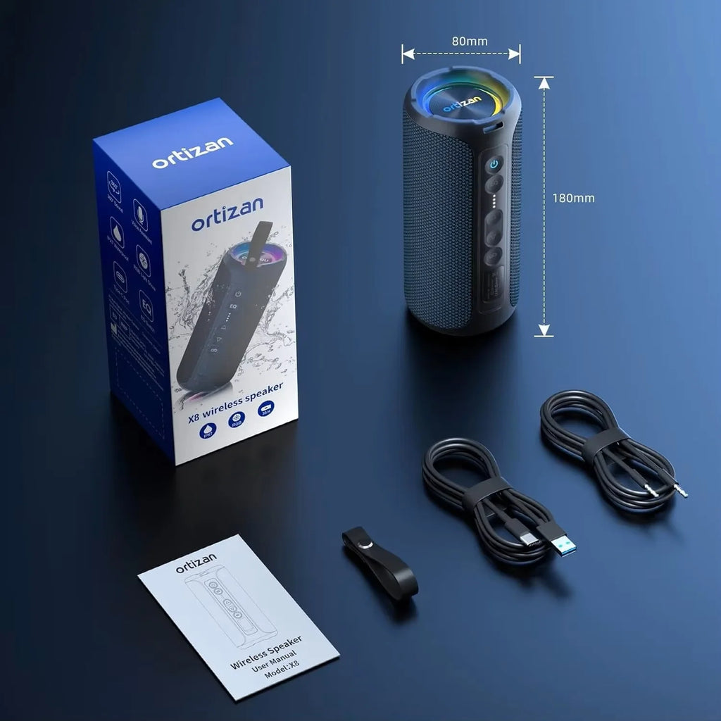 Veylora Ortizan Bluetooth Speaker, 40W Peak Outdoor Portable Loud Speakers Wireless with Deep Bass, USB/AUX/TF Card Port, RGB Light, TWS Stereo, EQ, IPX7 Waterproof for Party, Beach, Kayaking, Camping, Backyard, Garage