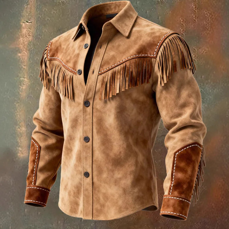 Veylora Unique Design Brown Tassel Leather Velvet Jacket Spring Summer Vintage Style Fashionable Streetwear Top