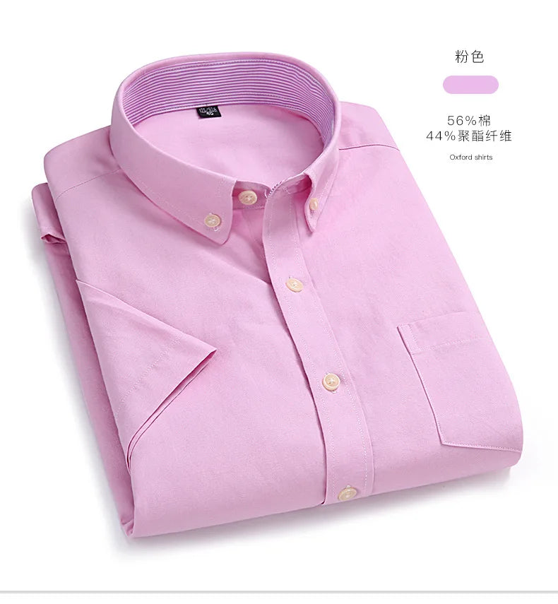 Veylora Men's Short-Sleeved Shirt, Summer Casual, Oxford Fabric, Solid Color, Simple, Trendy, Comfortable and High-Quality, Street Style