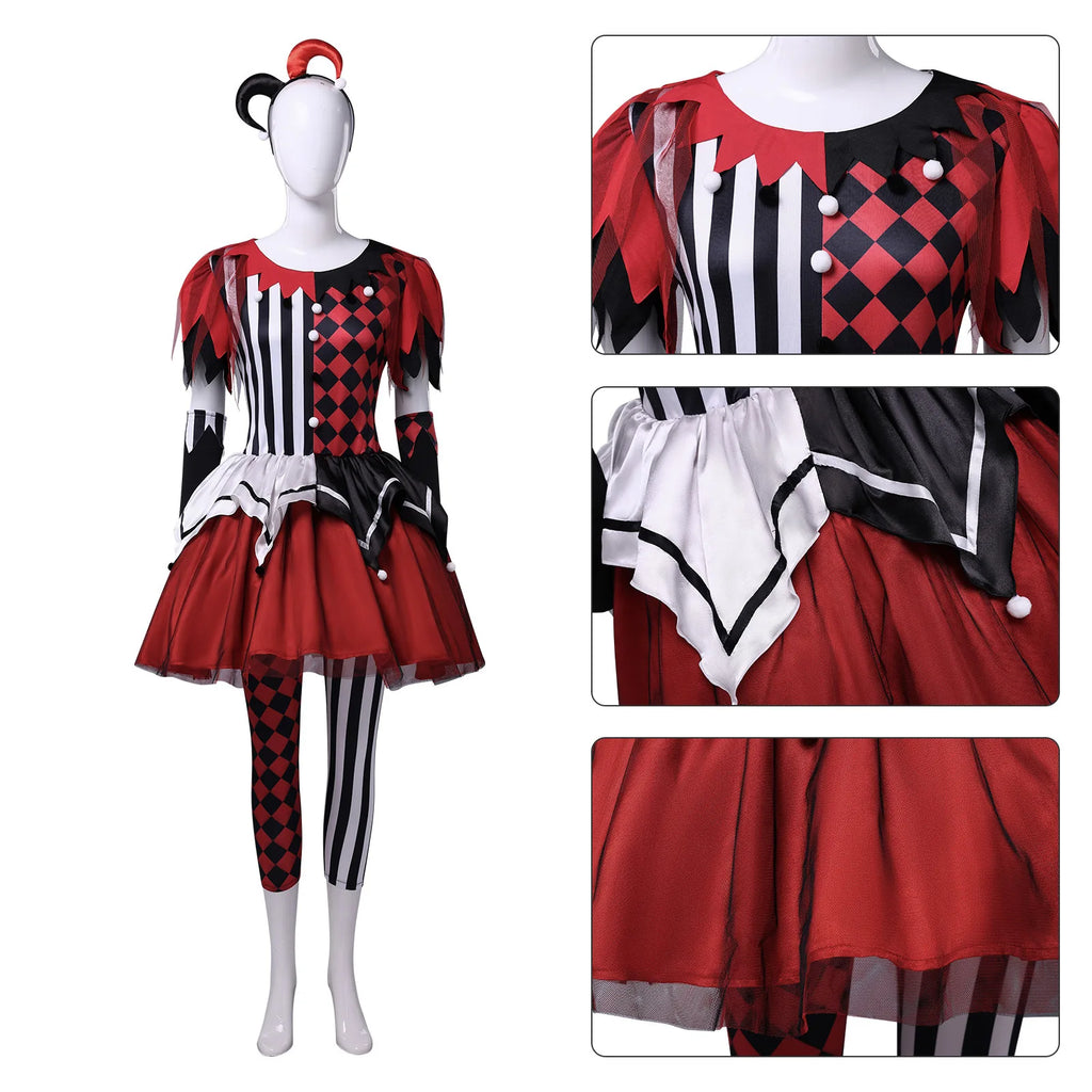 Veylora Women Clown Costume Circus Performance Outfit Role Play Uniform Carnival Party Fancy Outfit Scary Halloween Costume