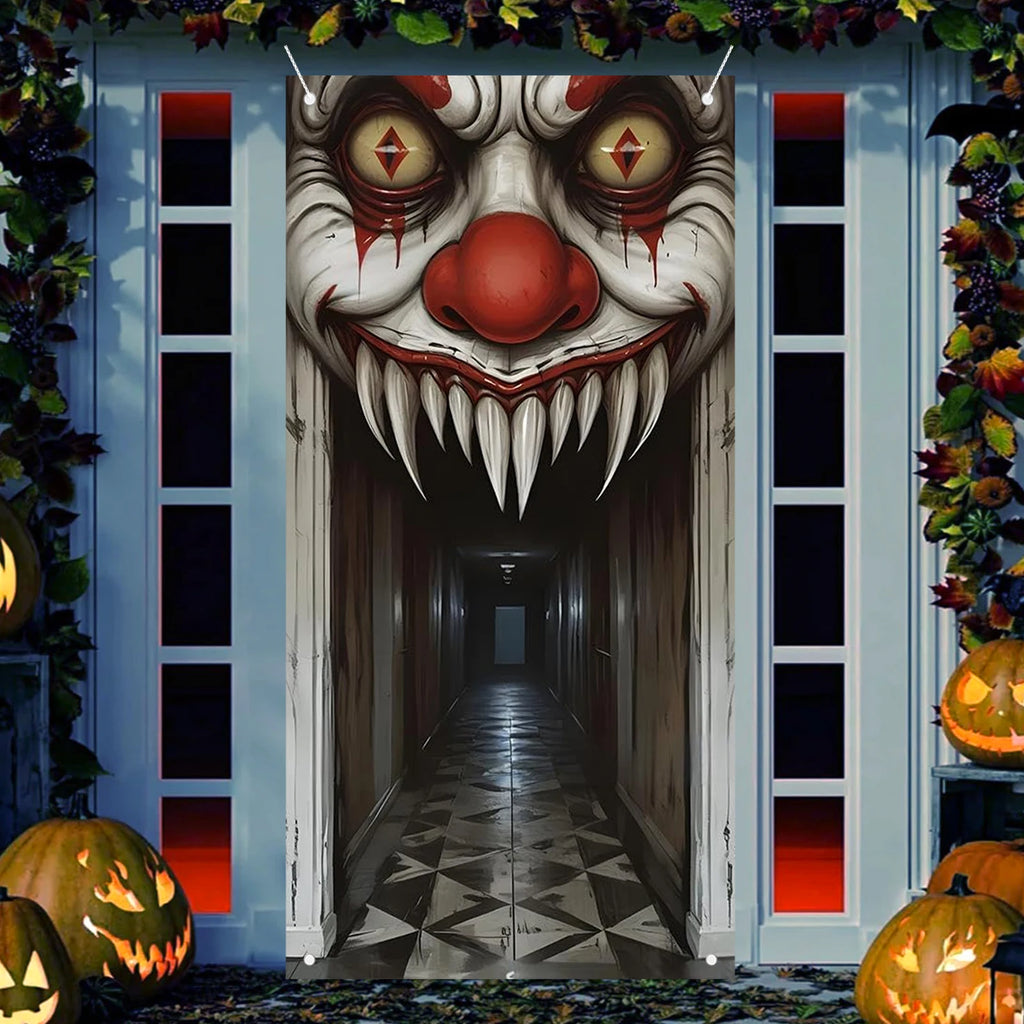 Veylora Halloween Decorations Door Cover,Spooky Witch and Zombie Theme Wall Decor,Indoor Outdoor Haunted House Themed Decoration 2D Scen