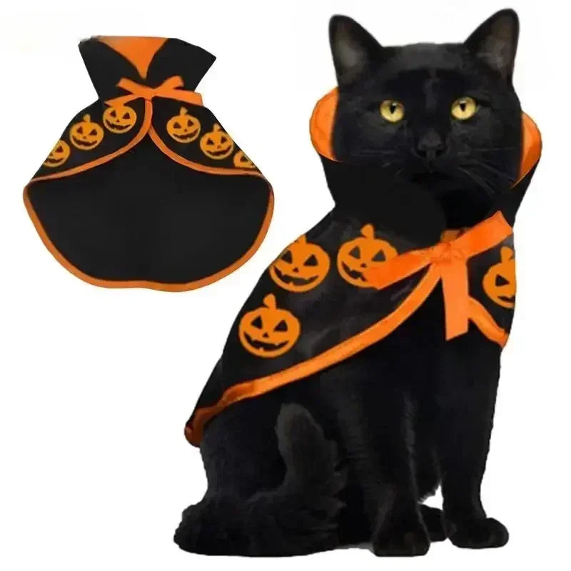 Veylora Halloween Pet Costume for Cats Breathable Soft Cute Pet Clothes Cloak Shape Pumpkin Pattern Harness Costume Cat Dog Cosplay Tool