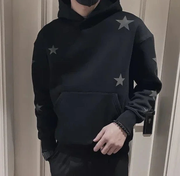 Veylora Hoodies Graphic Sweatshirt for Men Black Hip Hop Male Clothes Loose Luxury Aesthetic Emo 90s Vintage Simple Winter S Warm Hooded