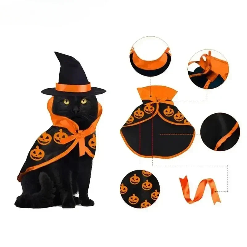 Veylora Halloween Pet Costume for Cats Breathable Soft Cute Pet Clothes Cloak Shape Pumpkin Pattern Harness Costume Cat Dog Cosplay Tool