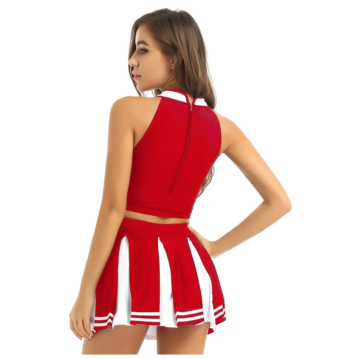 Veylora Carnival Costume 2Pcs Womens Adults Cheerleading Uniform Cosplay Outfit Crop Top with Mini Skirt Halloween Fancy Dress Up Party