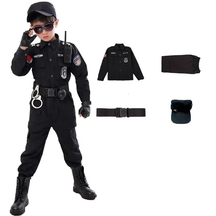 Veylora SWAT Police Costume for Kids is a tactical role-play outfit designed for Halloween, carnival dress-up, and themed parties