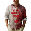 Veylora 2025 Halloween Men's Letter Printed Blood stains Shirt Button Up Shirt Long Sleeve Dark Punk Gothic Style Streetwear Men's Tops