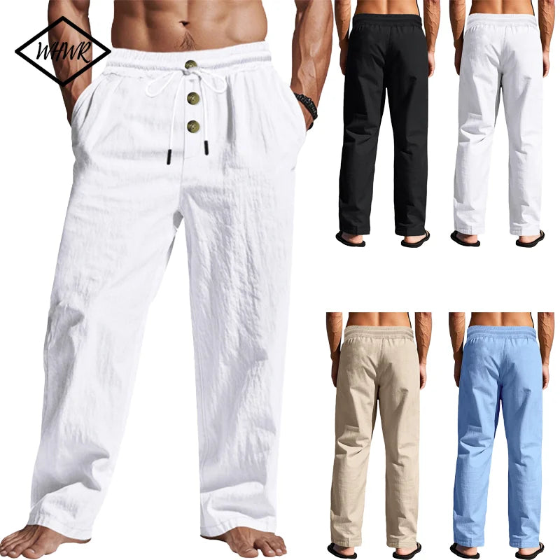 Veylora Men's Casual Trousers 2025 Spring/Summer New Man Large Size white Straight trousers Solid Beach black Fitness Pants S-XXXL