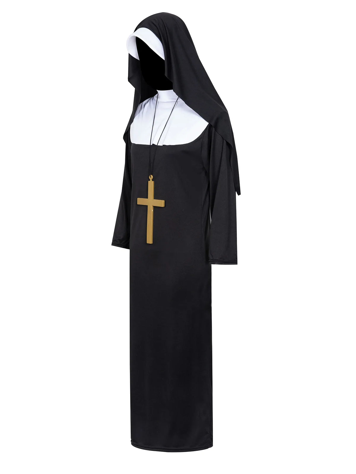 Veylora Halloween Costume  Cosplay Nun Costume Jumpsuit and Headscarf Cross Traditional Adult Sister Black Robe Religious Costumes