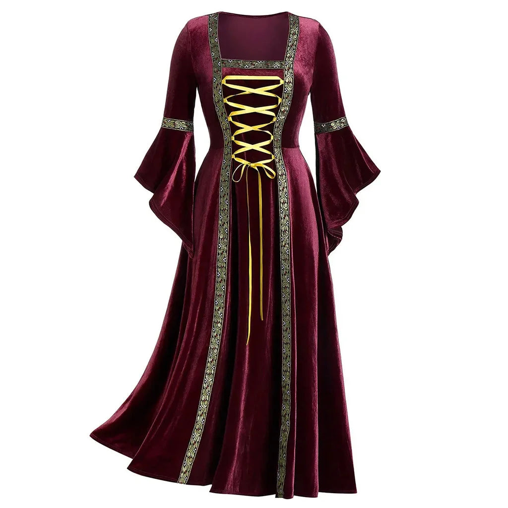 Veylora Halloween Women Dress Costumes For Women Long Sleeve Medieval Cosplay Vintage Vampire Witch Victorian Gothi Bandage Dress