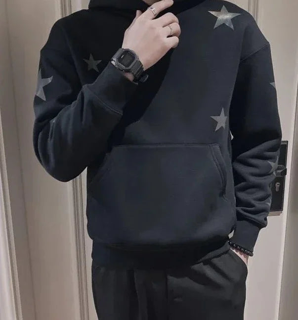 Veylora Hoodies Graphic Sweatshirt for Men Black Hip Hop Male Clothes Loose Luxury Aesthetic Emo 90s Vintage Simple Winter S Warm Hooded