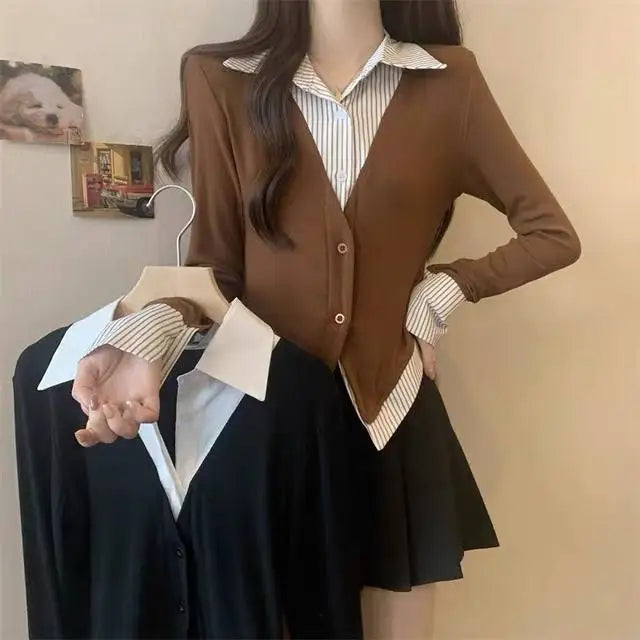 Veylora Striped Shirts & Blouses For Women Basic Modern Long Youthful Clothes Cute And Elegant New 2025 Aesthetic Plus Size Woman Top