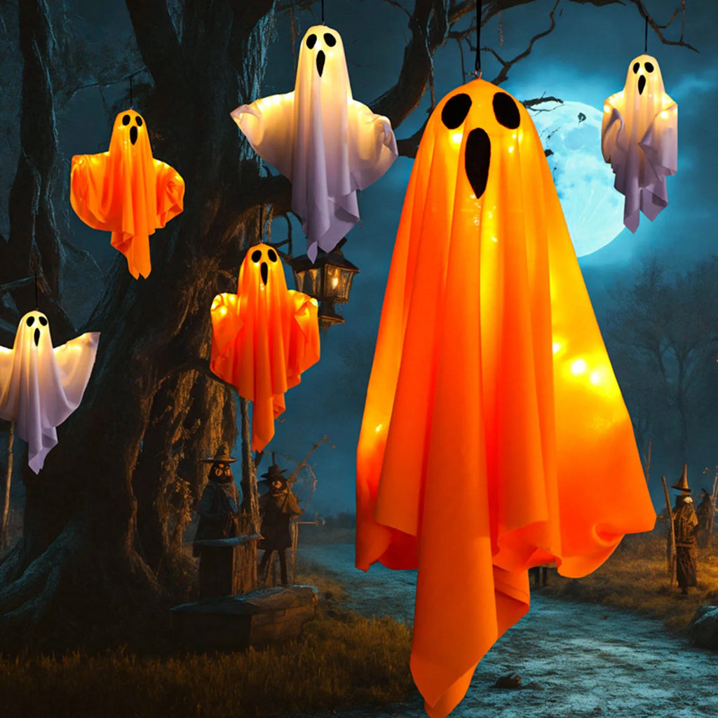 Veylora Halloween Ghost Hanging Decorations Halloween Hanging Light Up White Flying Ghosts Tree Window Wall Scary Ornament 50X40cm