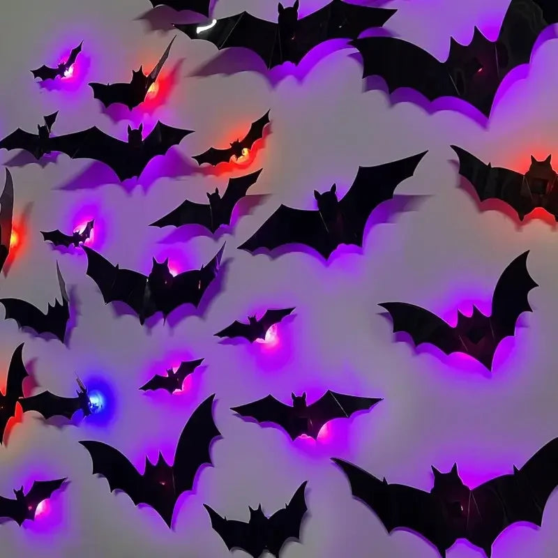 Veylora Halloween Decorations  3D LED Lighted Bats with Purple Green Lights, Waterproof Window Stickers for Indoor Outdoor Scary Decor